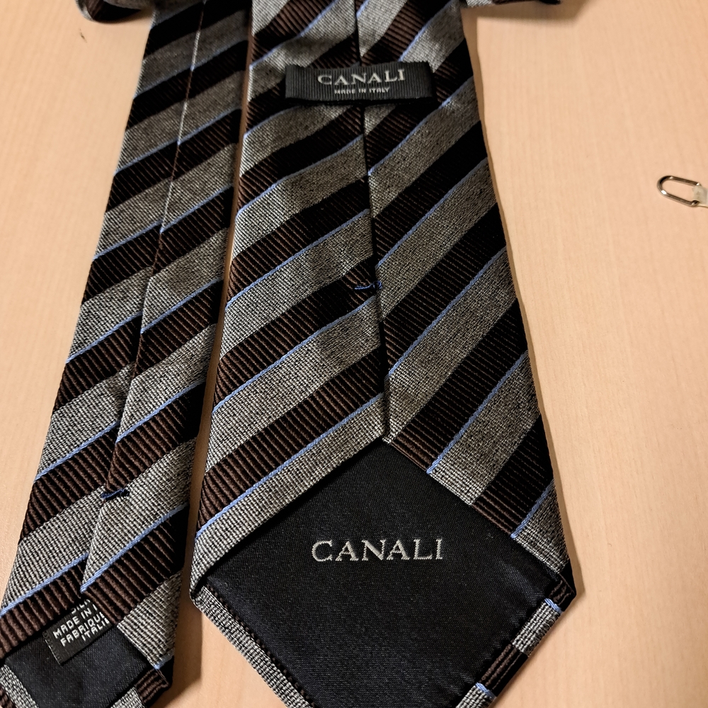 Canali Elegant Brown and Silver Striped Tie